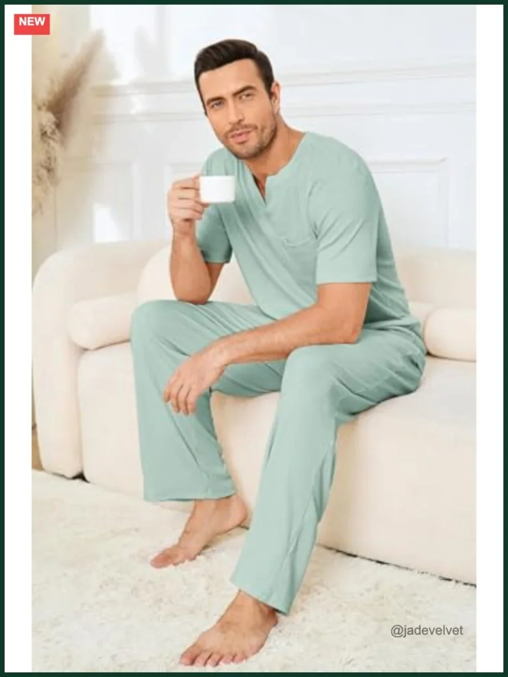 Men's Short Sleeve Pajama Set with Pockets, 2 Piece Loungewear